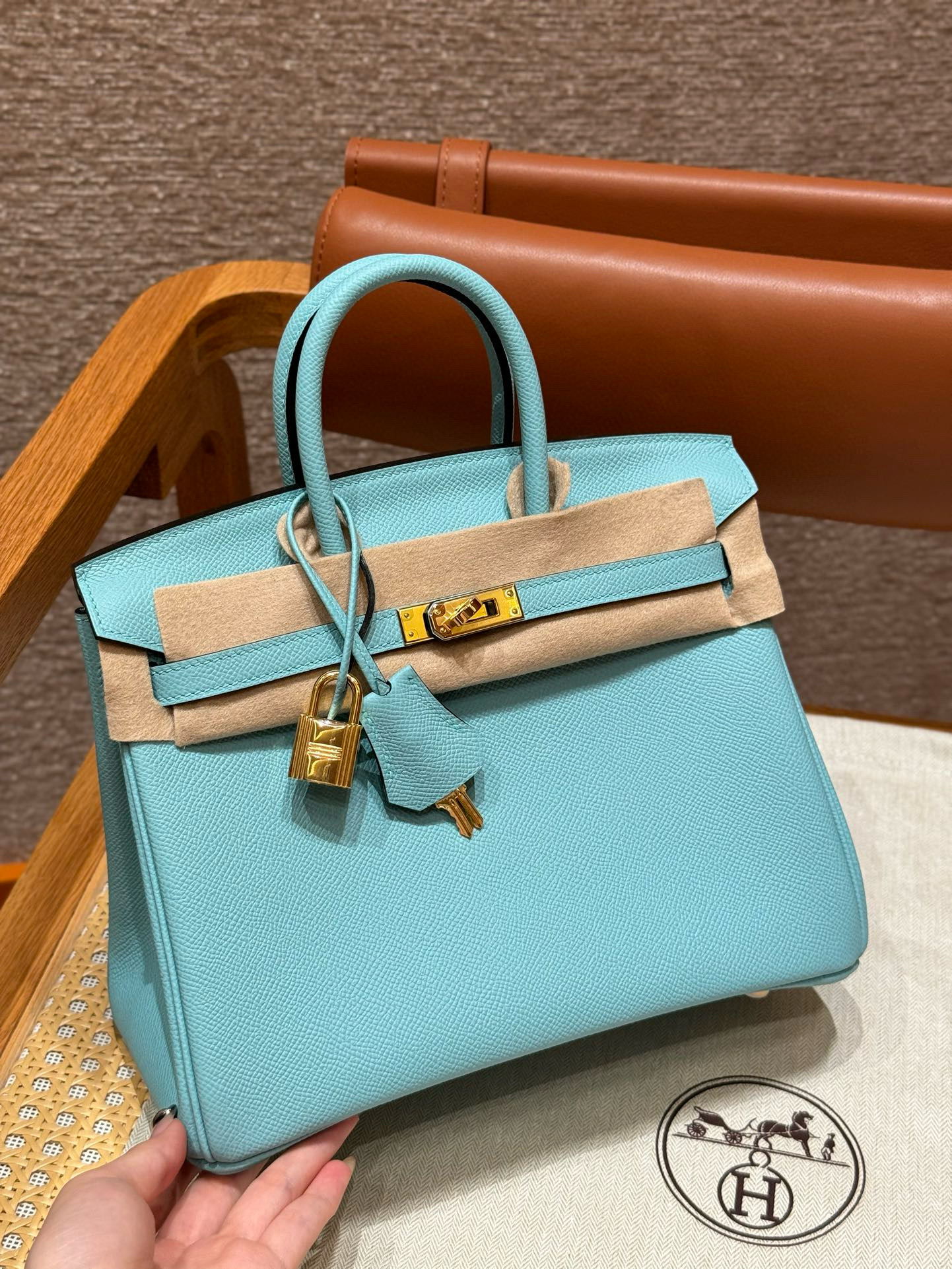 에르메스 Hermes Birkin 25cm Epsom 3P Blue atoll/gold