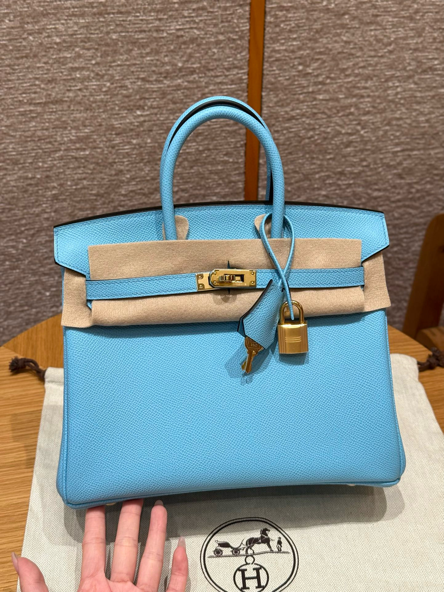 에르메스 Hermes Birkin 25cm Epsom 7N Celeste/gold
