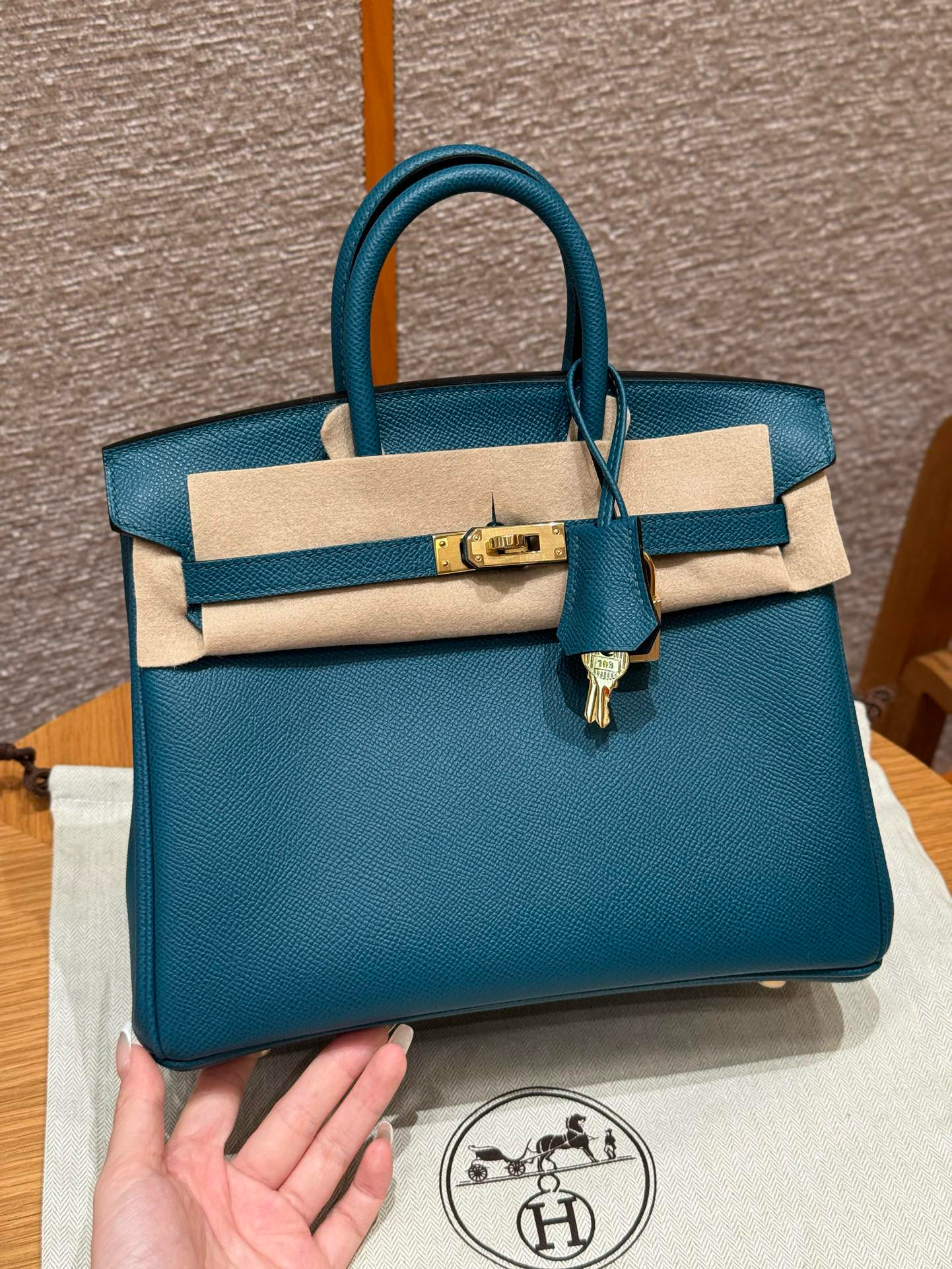 에르메스 Hermes Birkin 25cm Epsom Retiurne W0 Vert Bosphore/gold