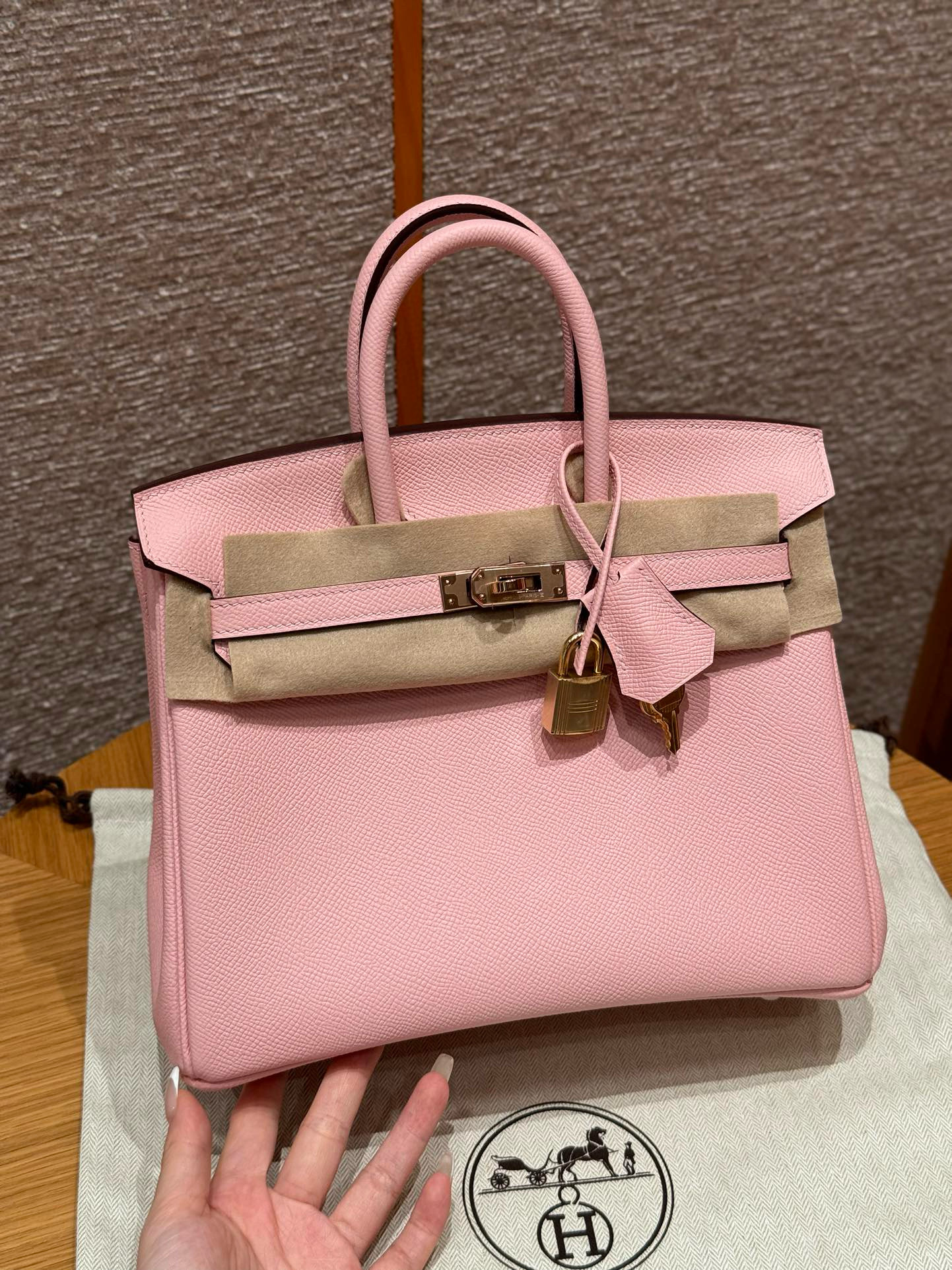 에르메스 Hermes Birkin 25cm Epsom Retourne 3Q Rose Sakura/Rose gold