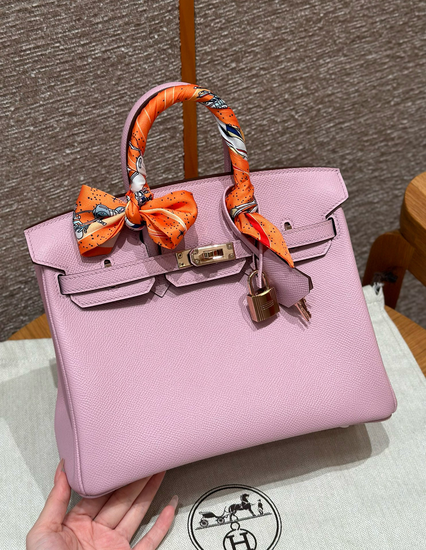 에르메스 Hermes Birkin 25cm Epsom X9 Mauve/Rose gold