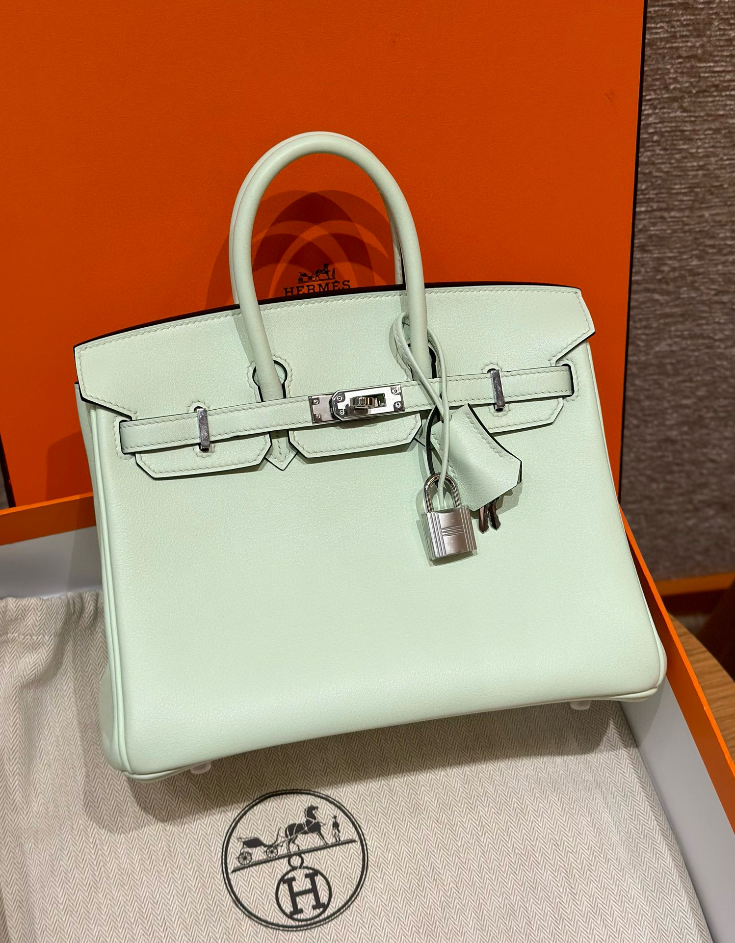 에르메스 Hermes Birkin 25cm Swift 0S Vert Fizz/silver