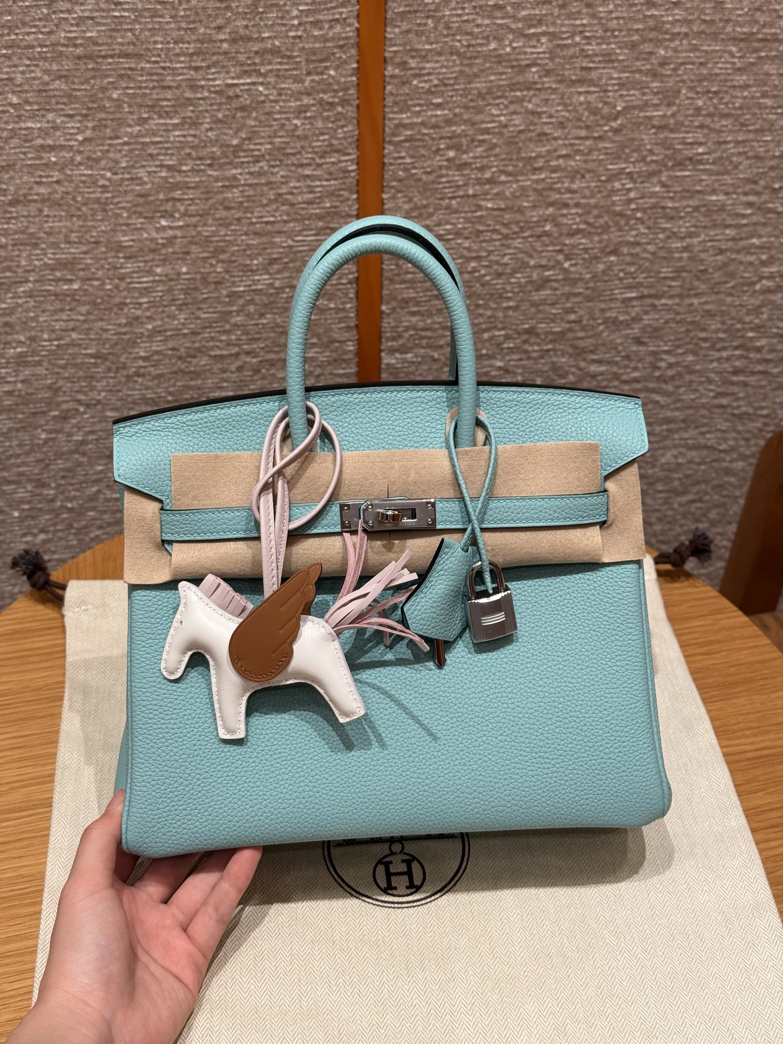 에르메스 Hermes Birkin 25cm Togo 3P Blue atoll/silver