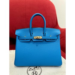 에르메스 Hermes Birkin 25cm Togo B3 Blue Zanzibar/gold