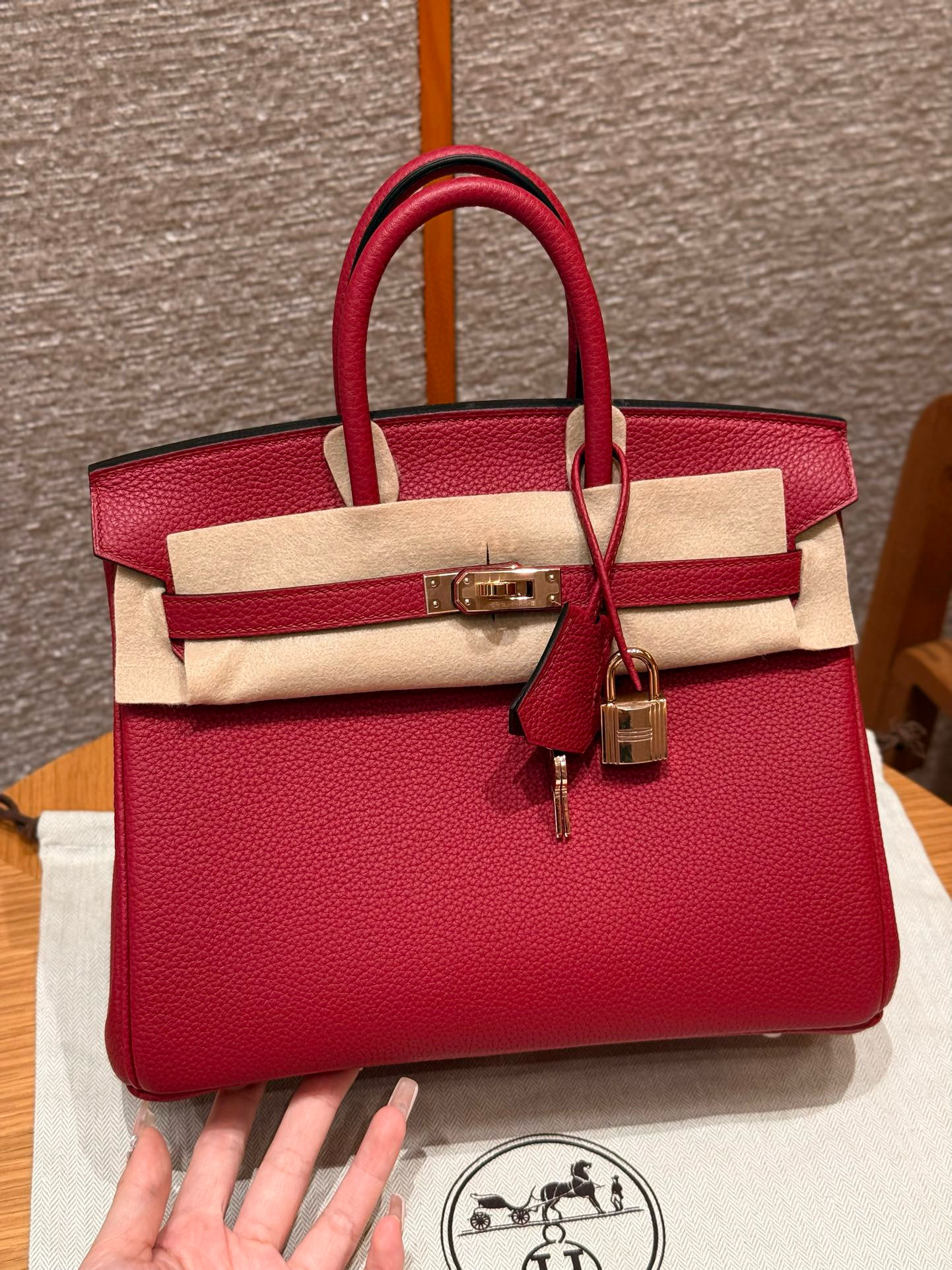 에르메스 Hermes Birkin 25cm Togo B5 Ruby/Rose gold
