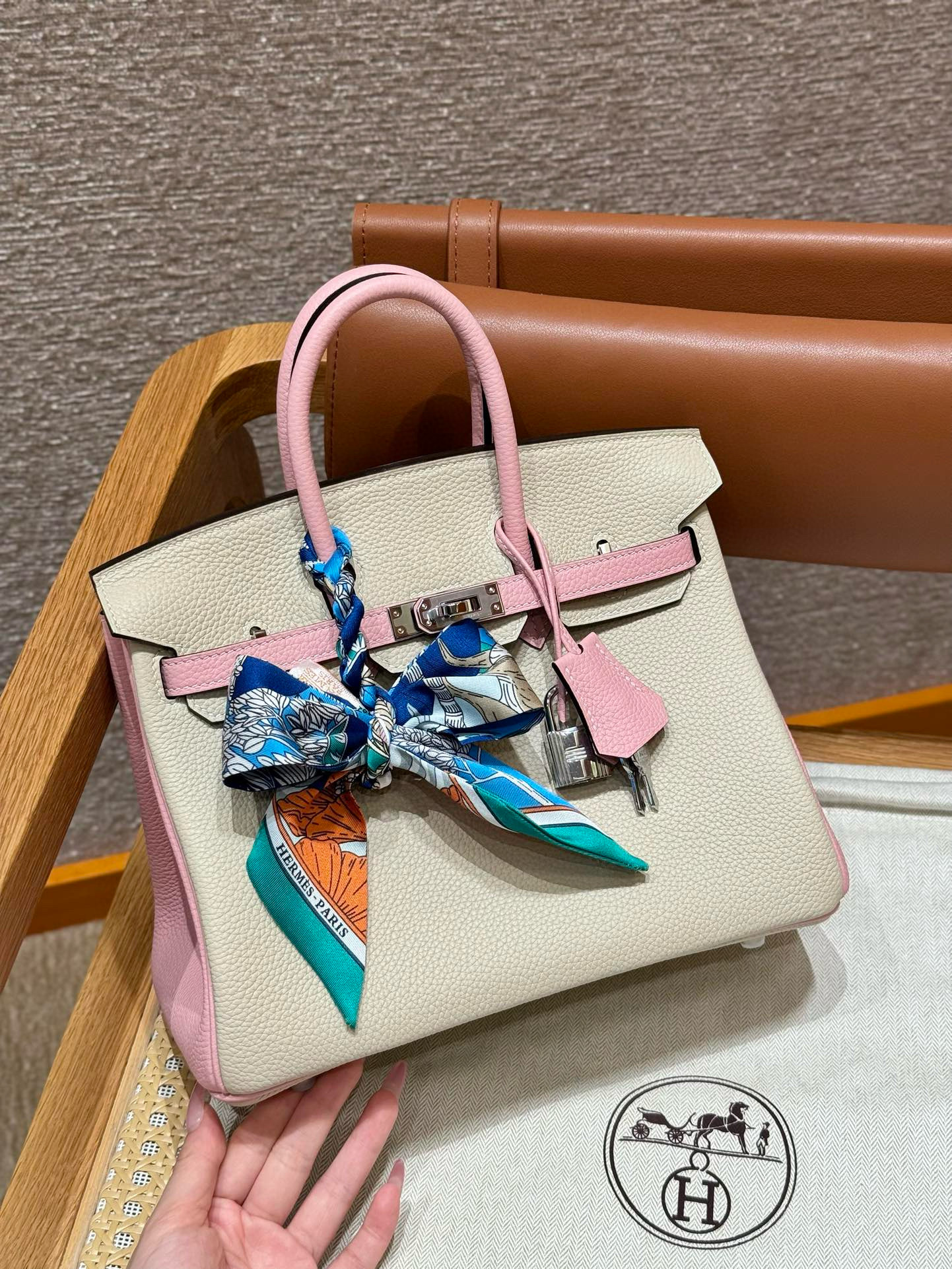 에르메스 Hermes Birkin 25cm Togo i2 Nata and 3Q Rose Sakure/silver