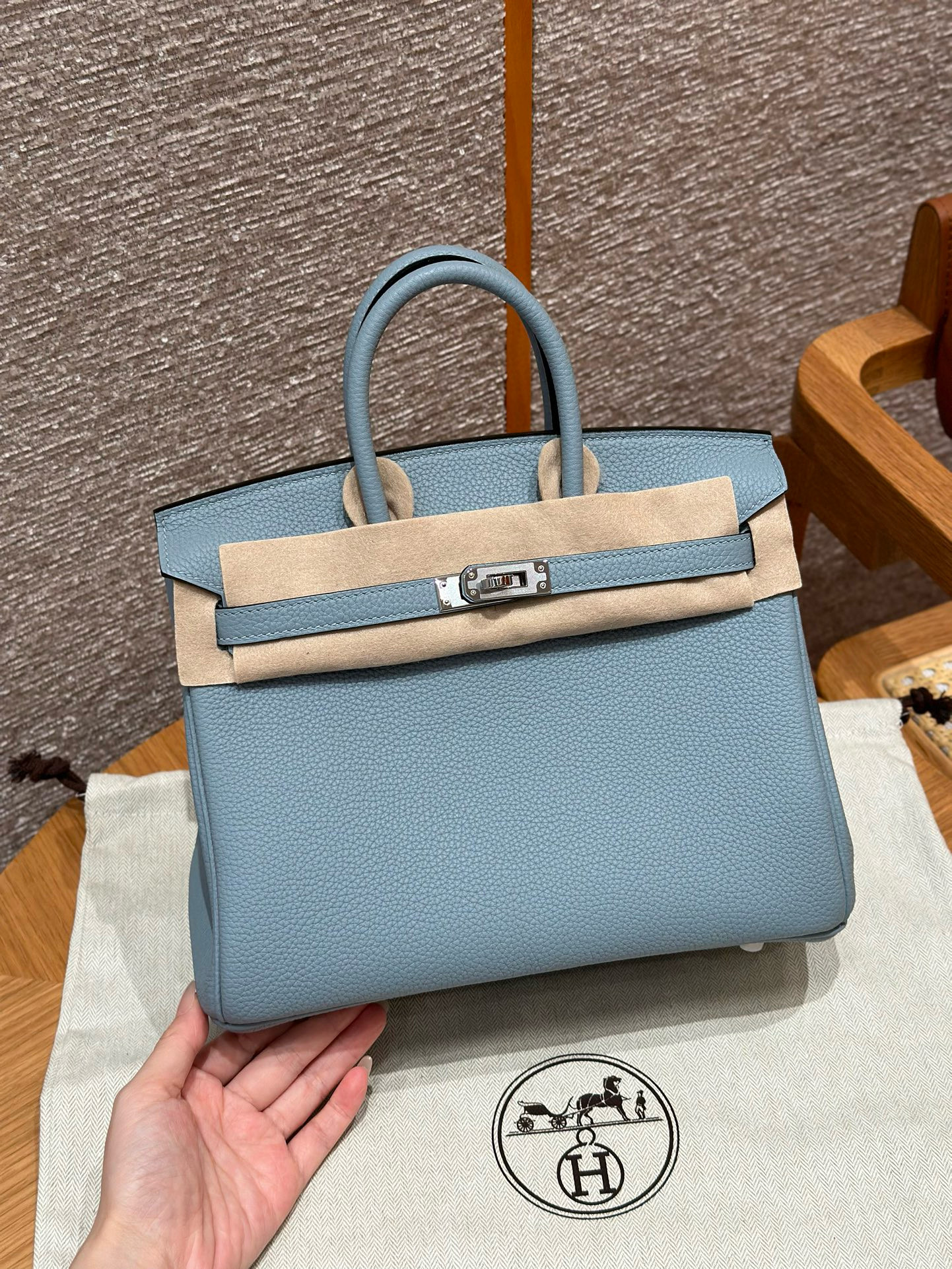 에르메스 Hermes Birkin 25cm Togo J7 Blue lin/silver