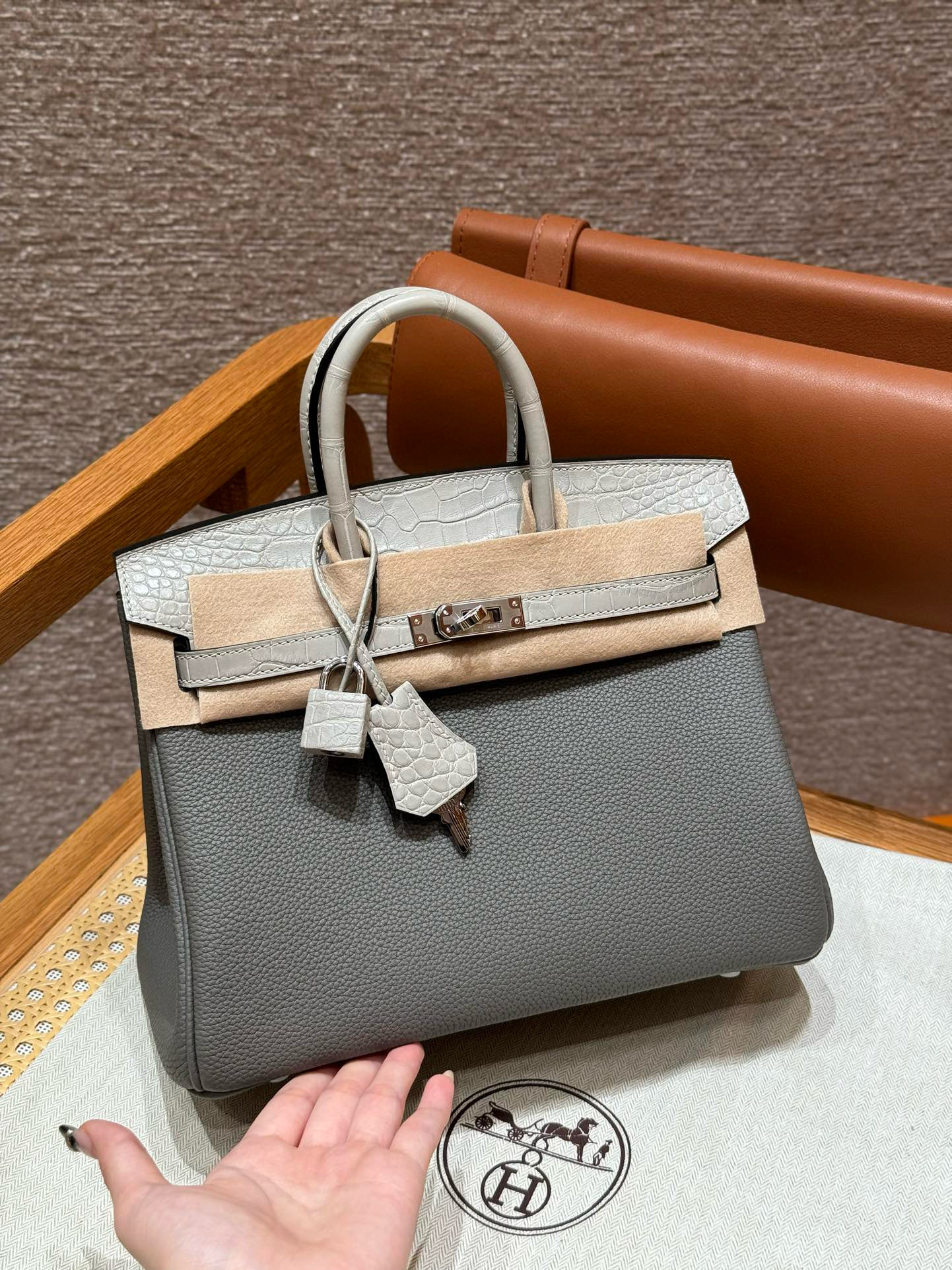 에르메스 Hermes Birkin 25cm Togo OL Gris Meyer and OW Gris Neve/silver