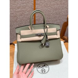 에르메스 Hermes Birkin 25cm Togo Q1 Sauge/silver