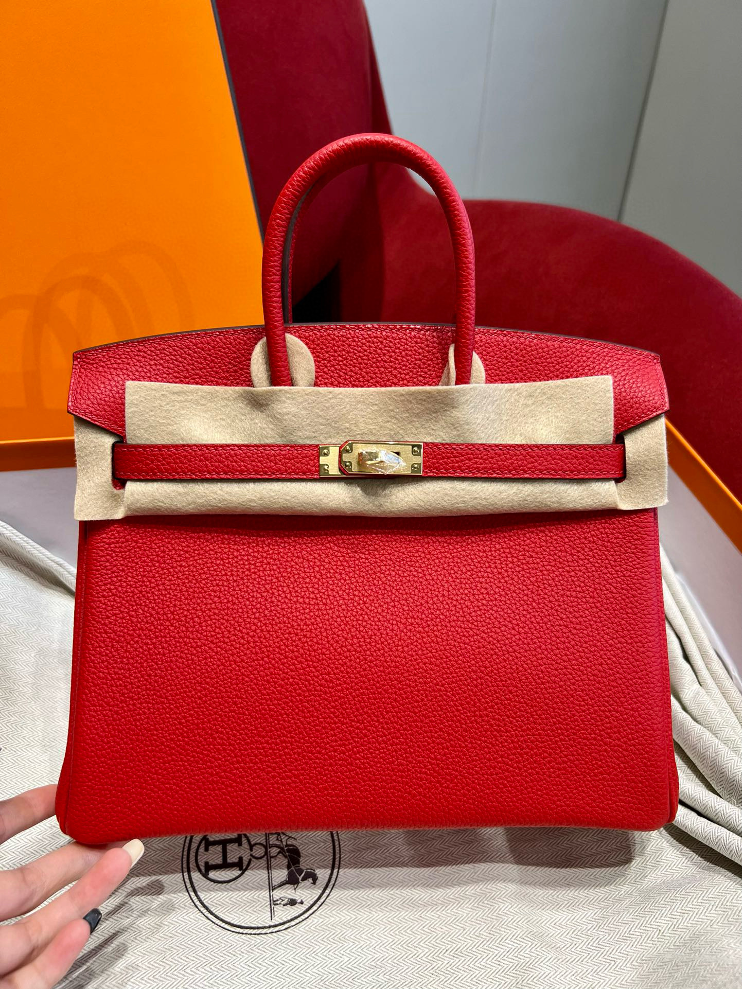 에르메스 Hermes Birkin 25cm Togo Q5 Rouge casaque/gold