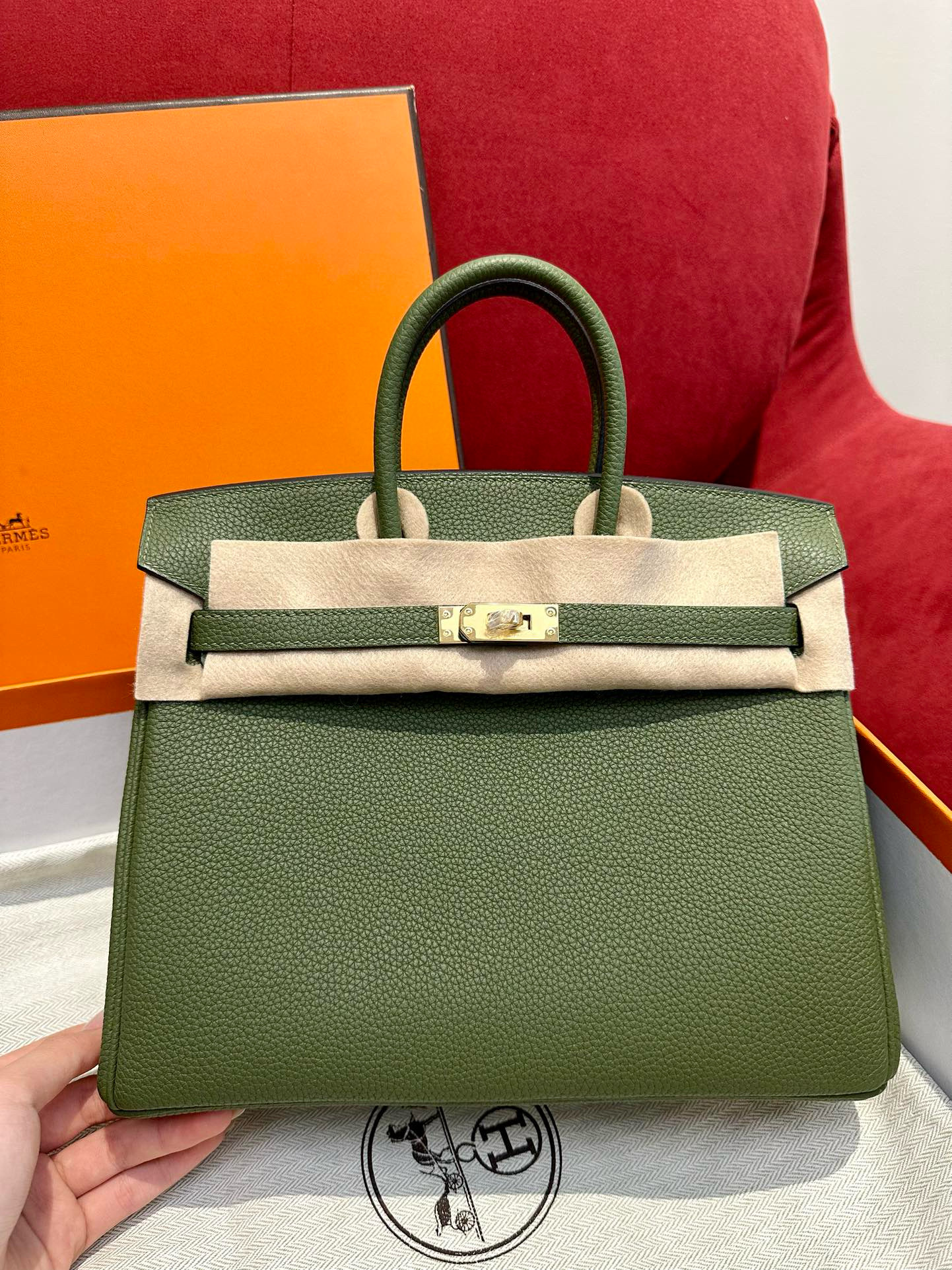 에르메스 Hermes Birkin 25cm Togo V6 Canope/gold