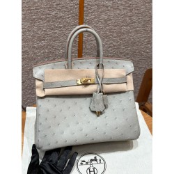 에르메스 Hermes Birkin 25cm KK ostrich 80 Gris Perle/gold