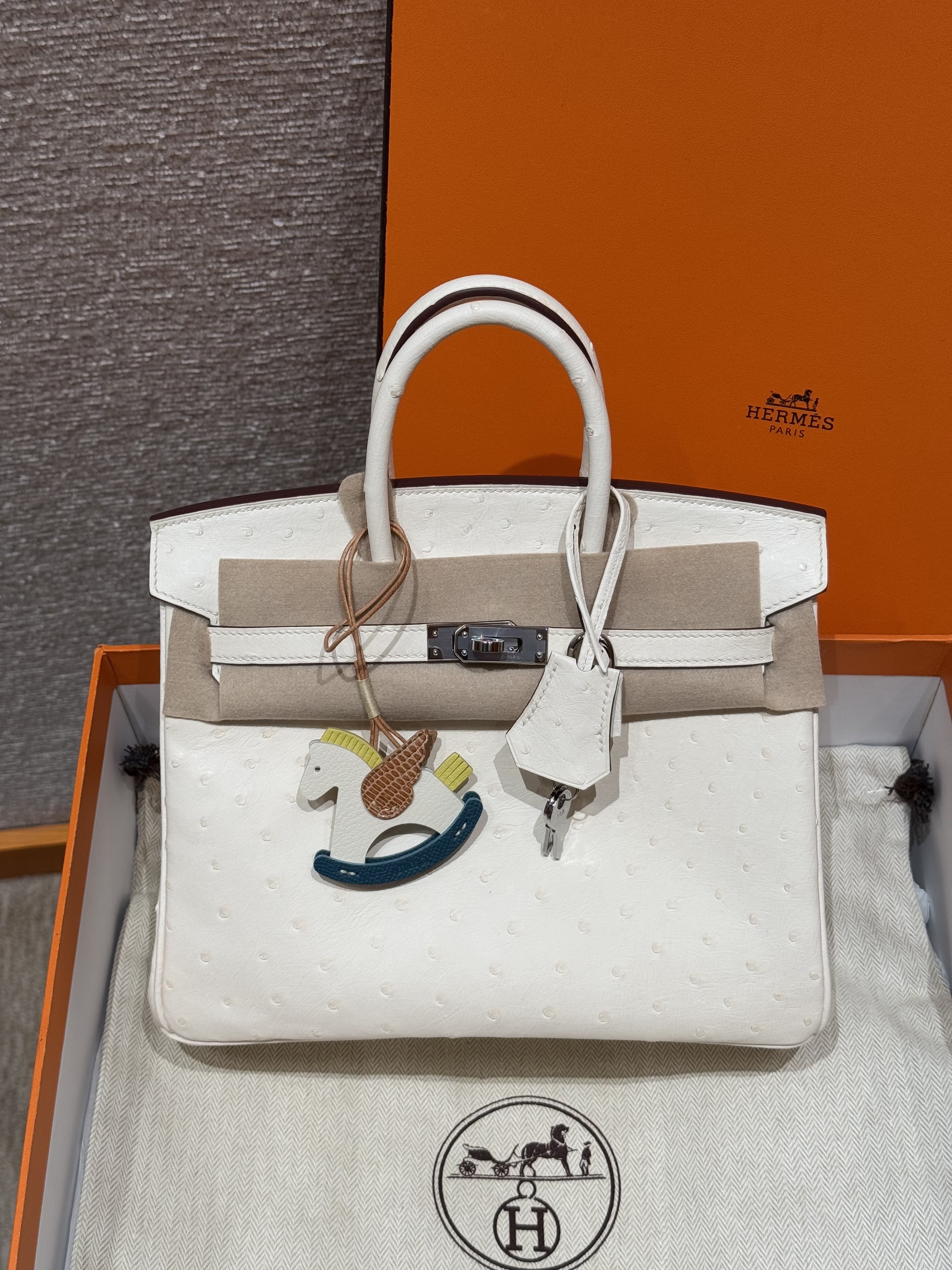 에르메스 Hermes Birkin 25cm KK ostrich i2 nata and N5 Cassis/silver