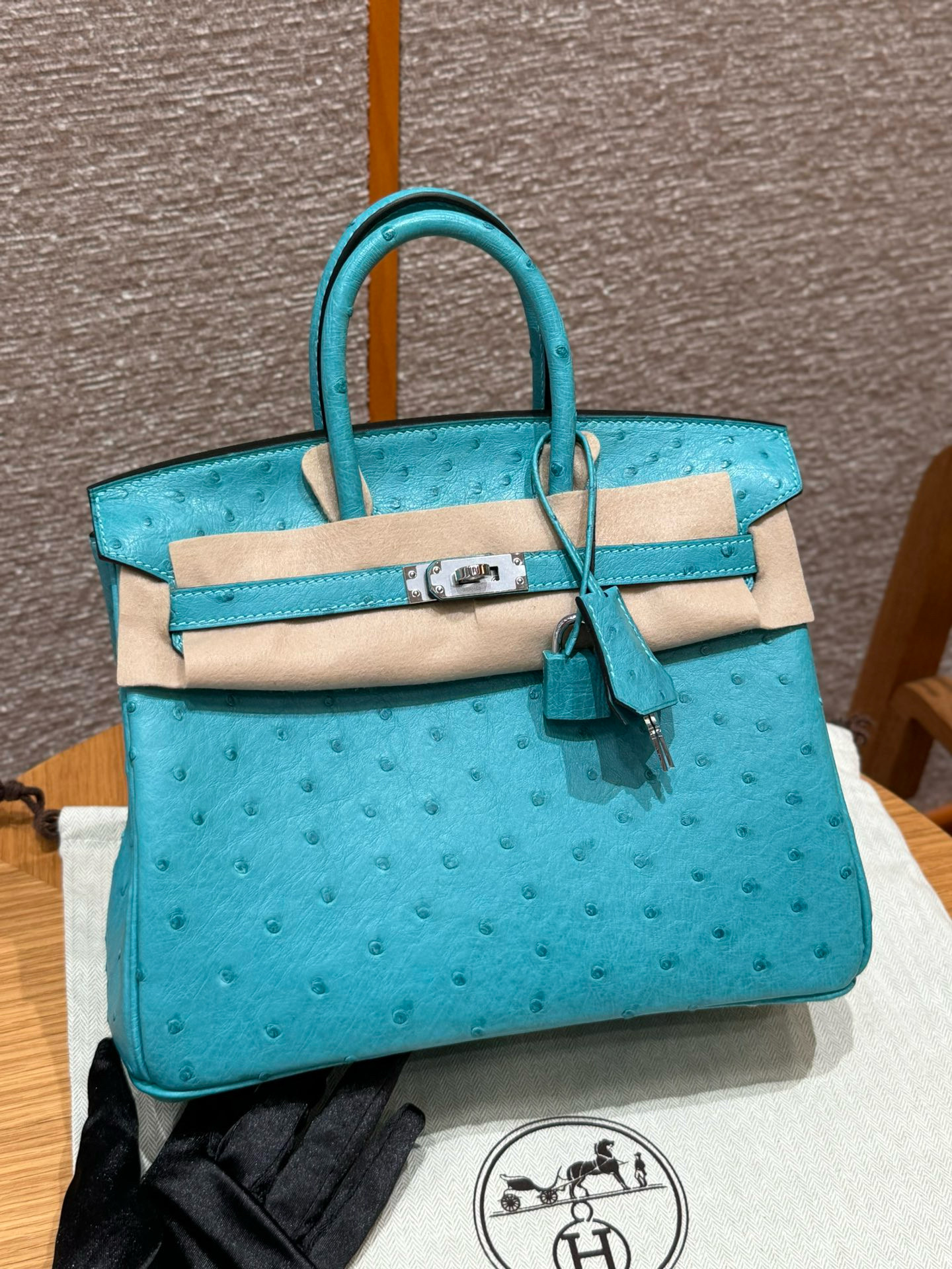 에르메스 Hermes Birkin 25cm KK ostrich P3 Blue De Nord/silver