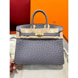 에르메스 Hermes Birkin 25cm KK ostrich R2 Blue agate/gold