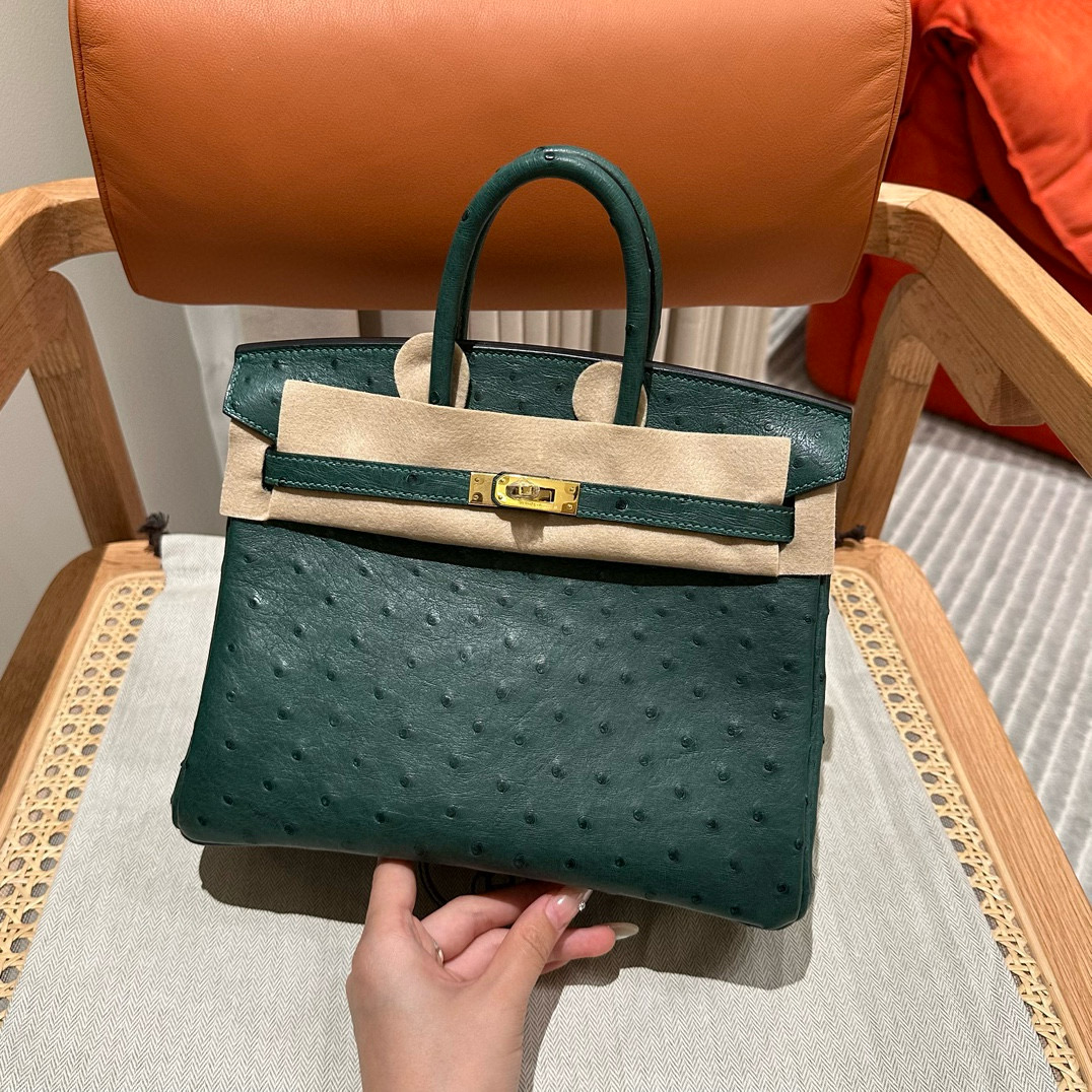 에르메스 Hermes Birkin 25cm KK ostrich Z6 Malachite/gold