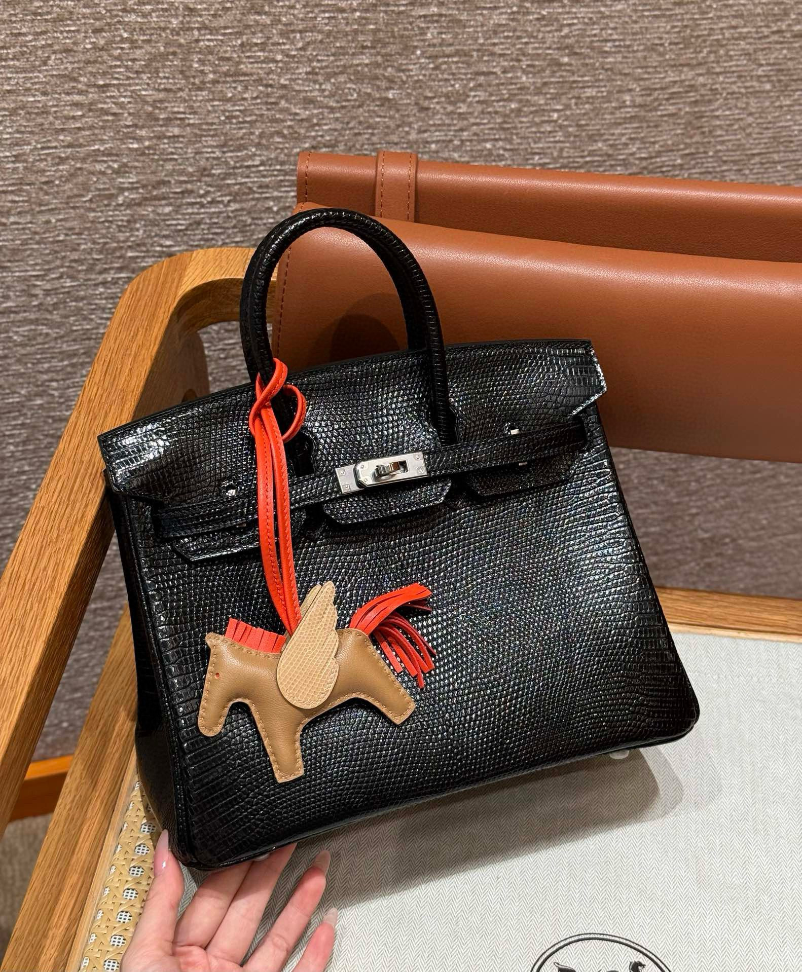 에르메스 Hermes Birkin 25cm Lizard 89 Noir/silver