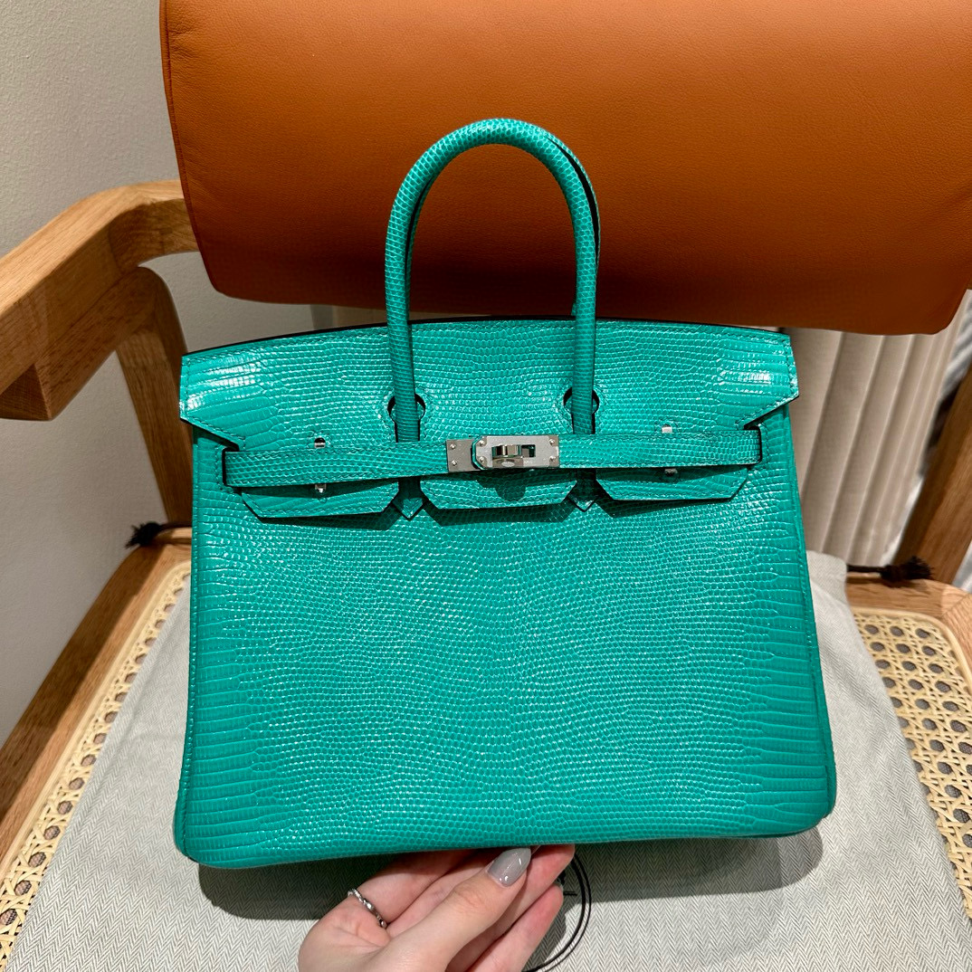 에르메스 Hermes Birkin 25cm Lizard U1 Vert Verone/silver