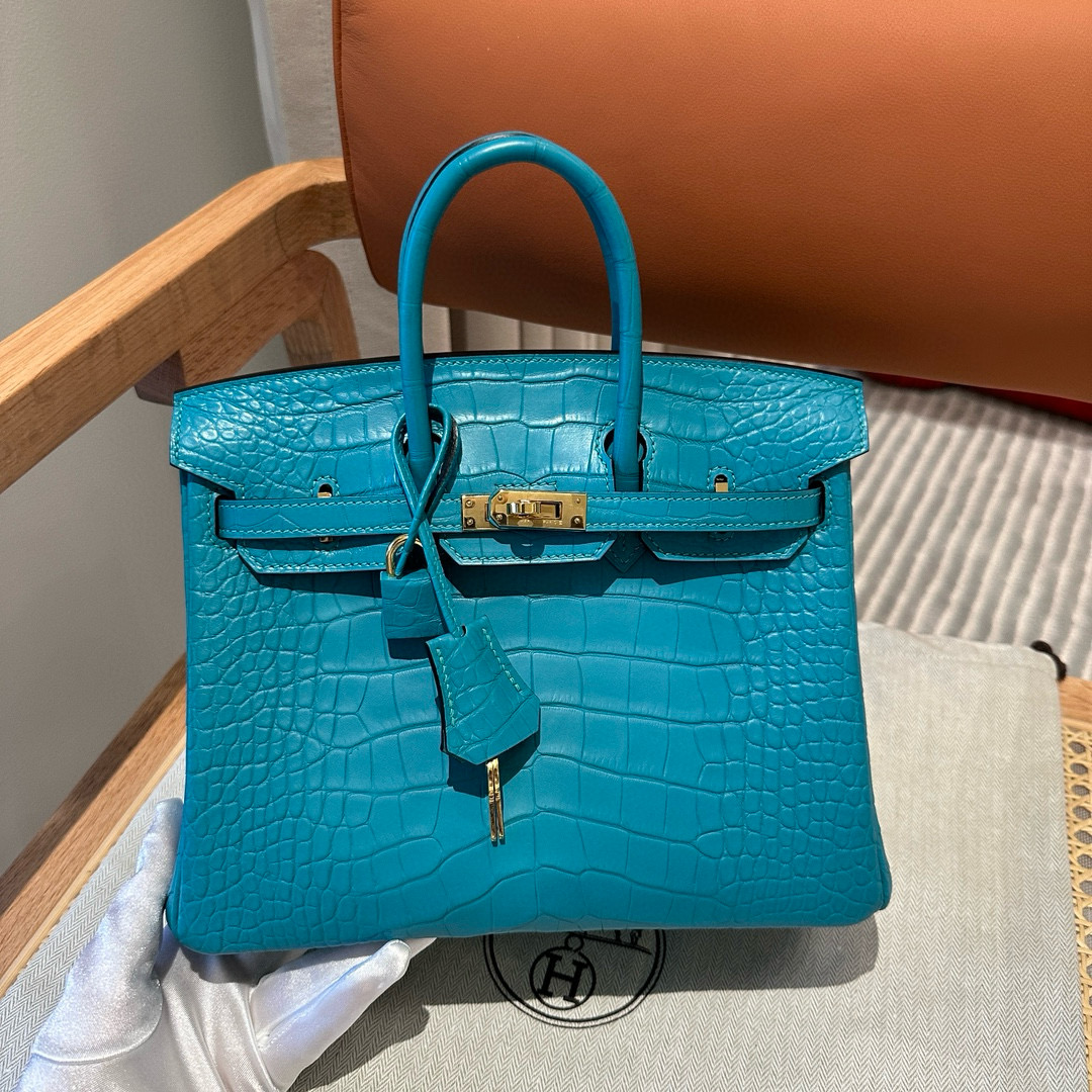 에르메스 Hermes Birkin 25cm Matte Alligator 7F Blue paon/gold