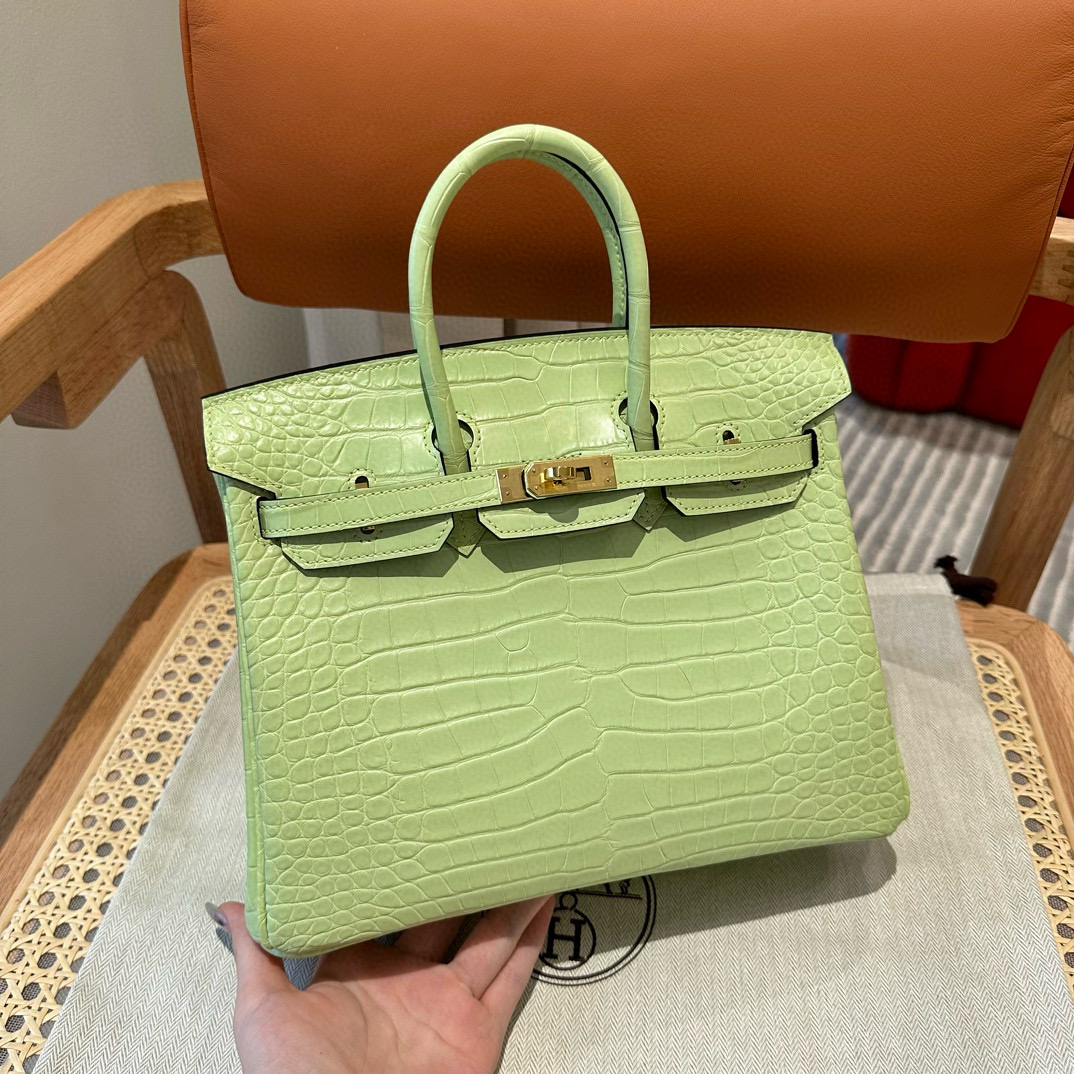 에르메스 Hermes Birkin 25cm Matte Alligator R9 Jaune Bourgeon/gold