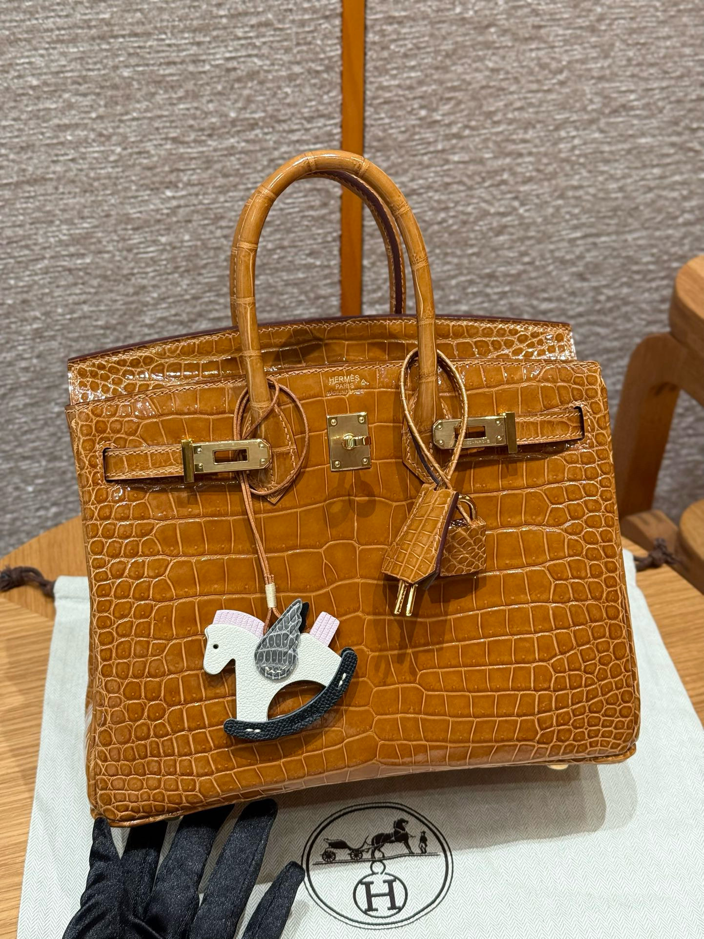 에르메스 Hermes Birkin 25cm Porosus Crocodile 24 Tabac camel/gold