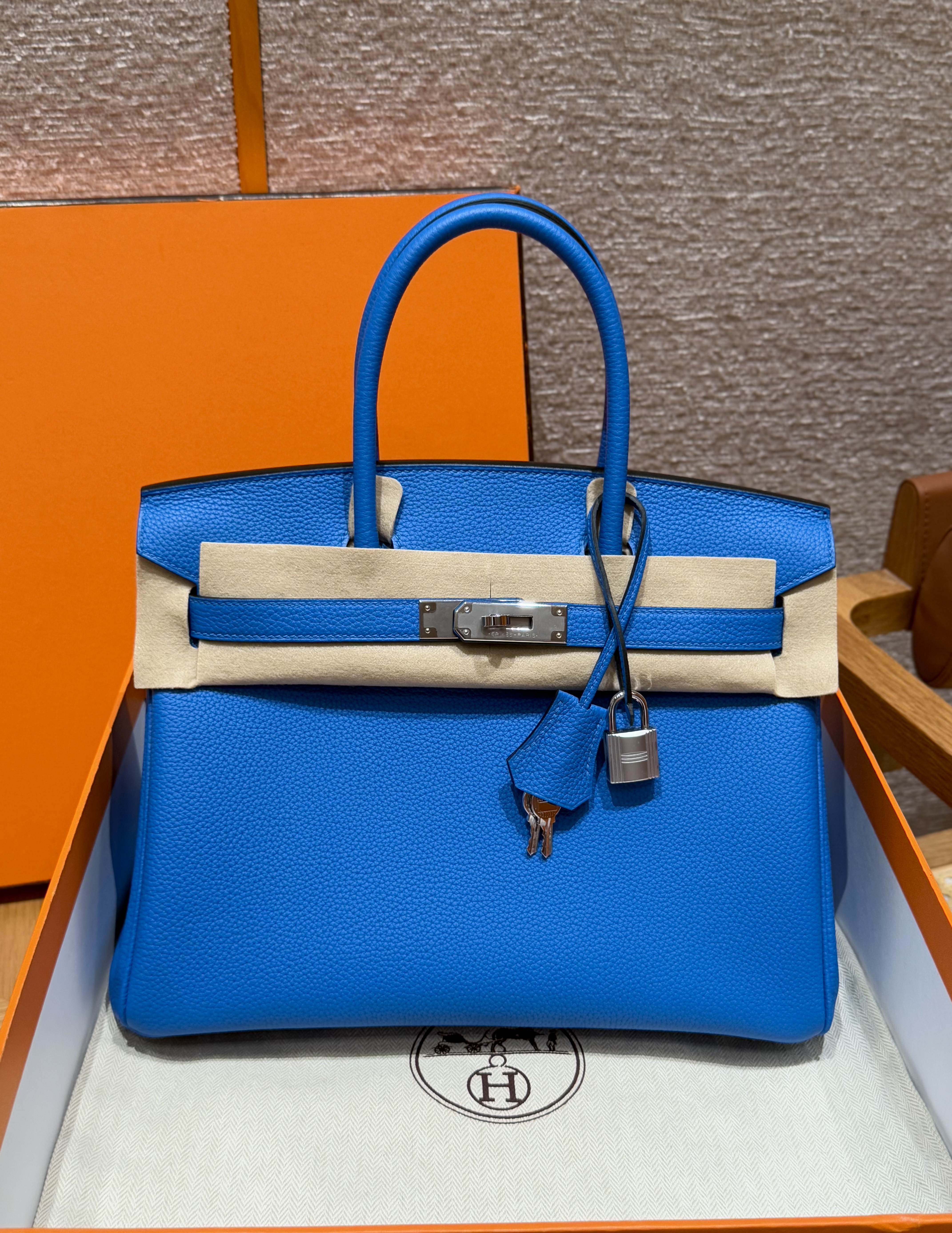 에르메스 Hermes Birkin 30cm Togo 17 Blue zalige/silver