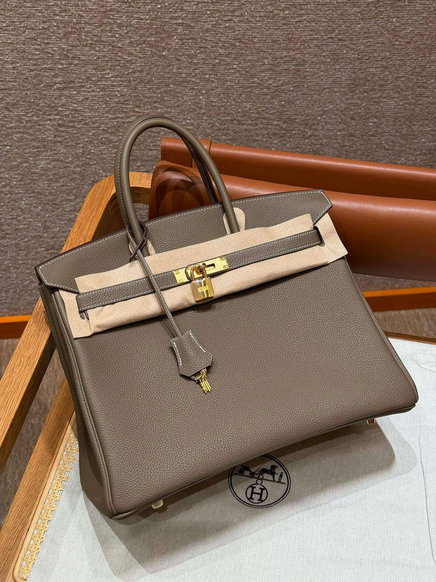에르메스 Hermes Birkin 35cm Togo 18 Etoupe/gold