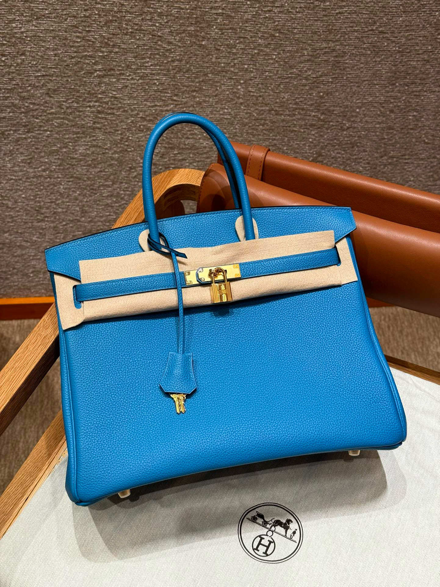 에르메스 Hermes Birkin 35cm Togo OF Blue Frida/gold
