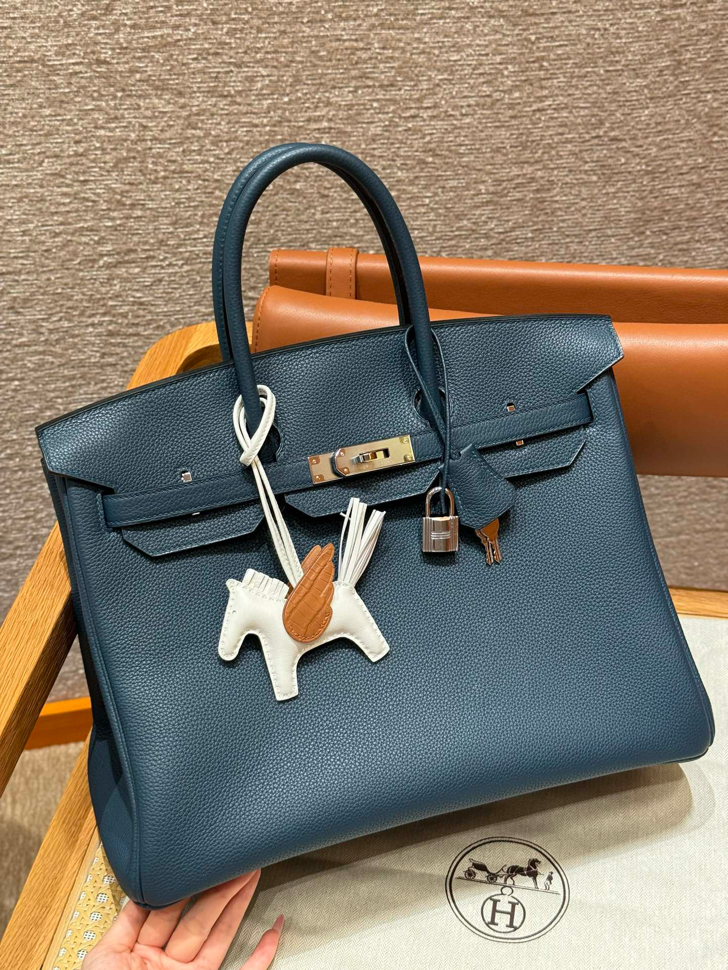 에르메스 Hermes Birkin 35cm Togo S4 Deep Blue/silver