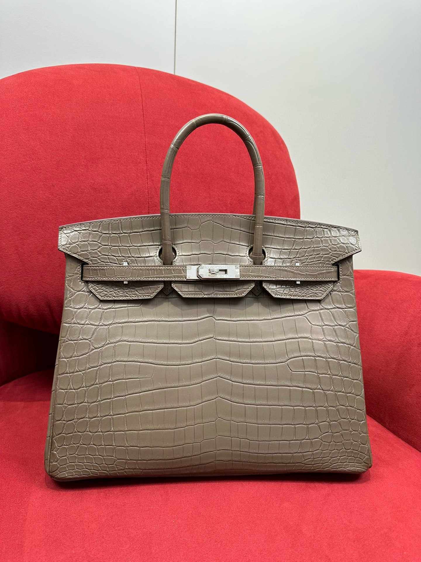 에르메스 Hermes Birkin 35cm Niloticus 18 Etoupe/silver