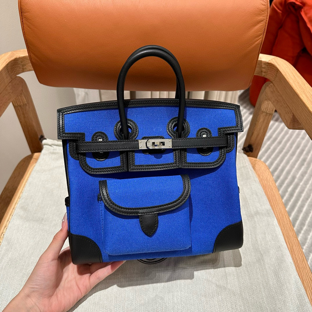 에르메스 Hermes Birkin Cargo 25cm Canvas and Swift 7T Blue electric/silver
