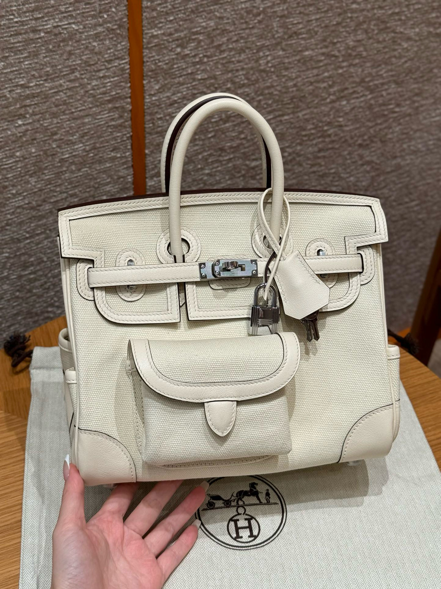 에르메스 Hermes Birkin Cargo 25cm Canvas and Swift i2 Nata/silver