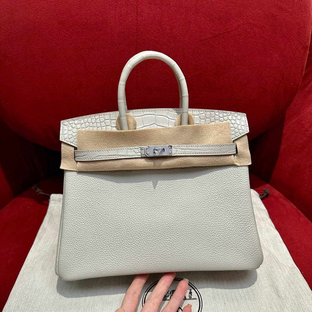 에르메스 Hermes Birkin Touch 25cm Togo and Niloticus 8L Beton/silver