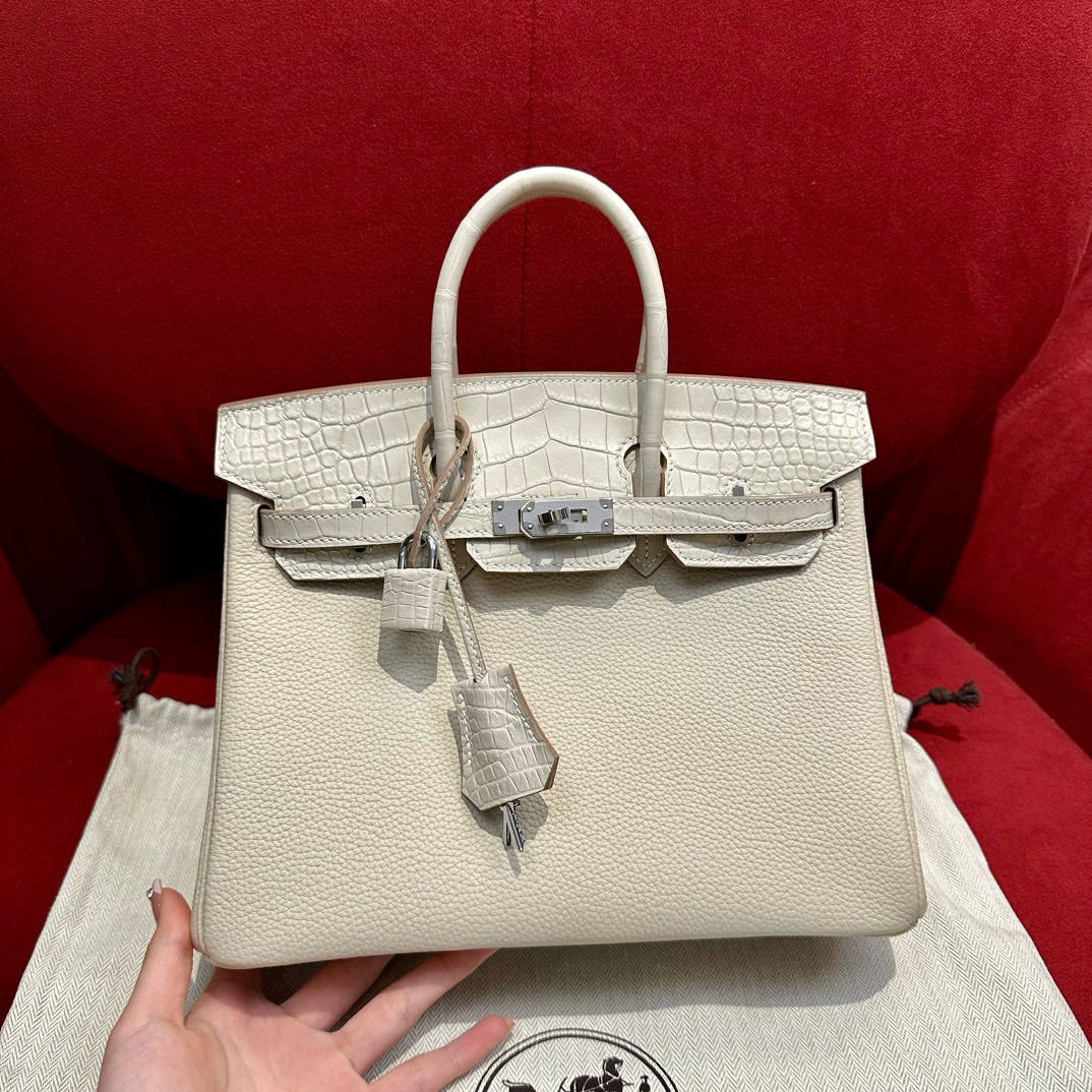 에르메스 Hermes Birkin Touch 25cm Togo and Niloticus 10 Craie/silver