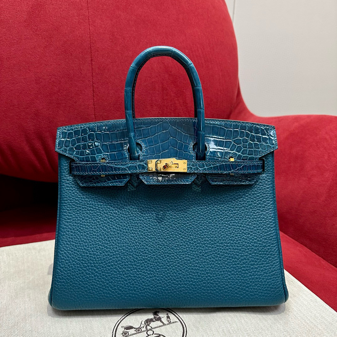 에르메스 Hermes Birkin Touch 25cm Togo and Niloticus W0 Vert Bosphore/gold