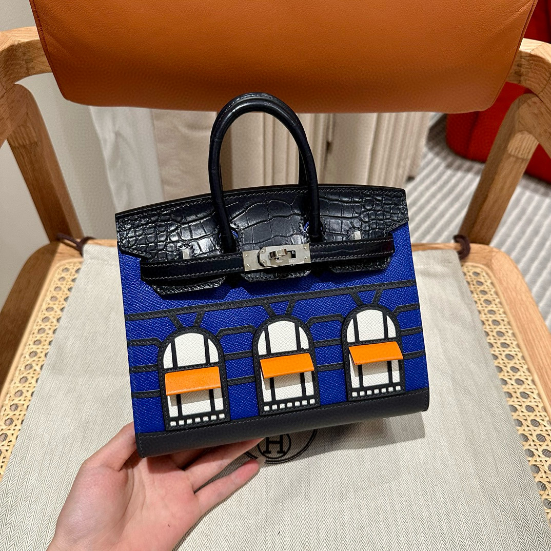 에르메스 Hermes Birkin Faubourg Touch 20cm Epsom and Alligator 89 Noir and 7T Blue electric/silver