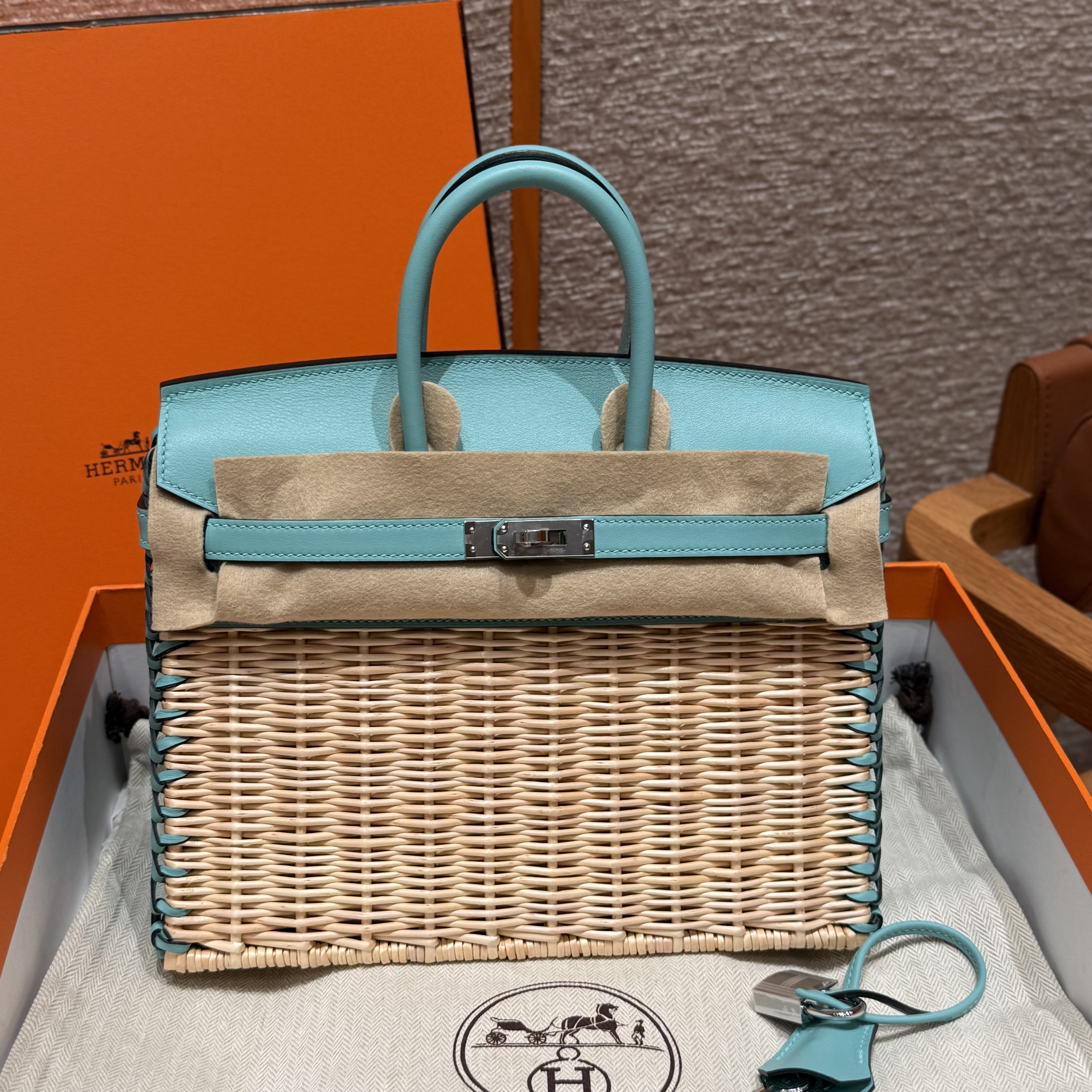 에르메스 Hermes Birkin Picnic 25cm Swift 3P Blue atoll/silver