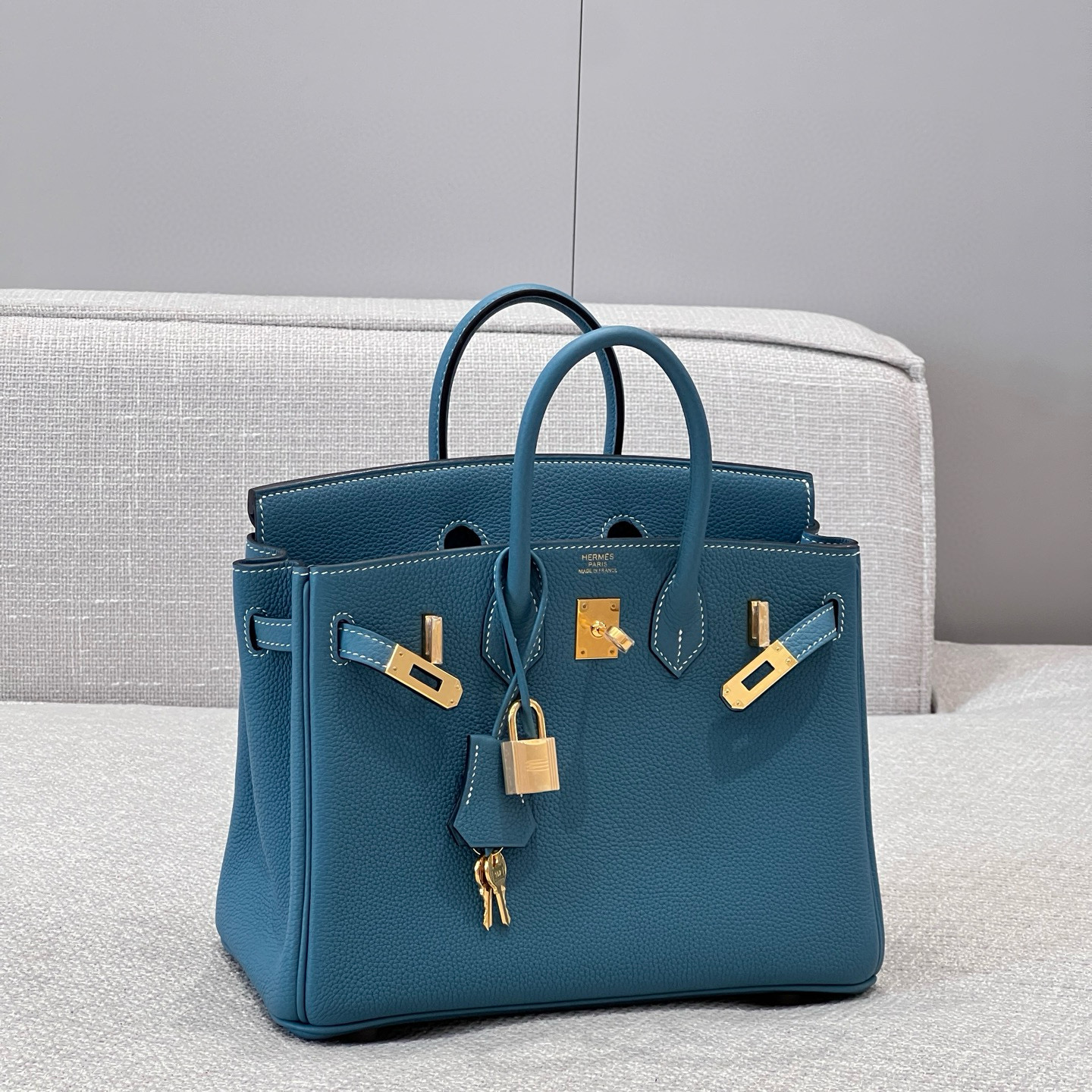 에르메스 Hermes Brikin 25cm Germany Leather 75 Blue Jean/gold