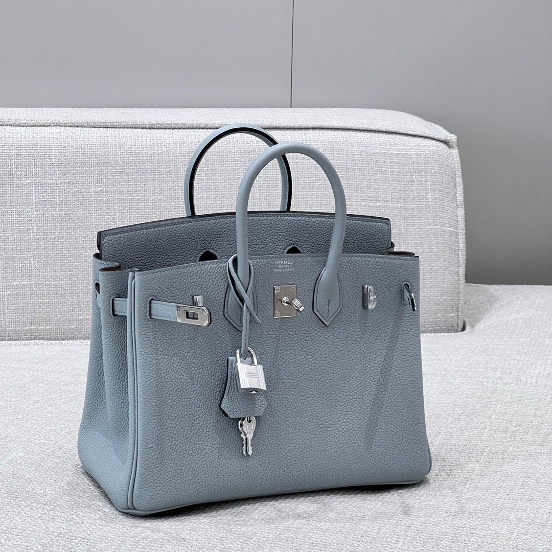 에르메스 Hermes Brikin 25cm Togo J7 Blue Lin and D0 Beige de weimar/silver
