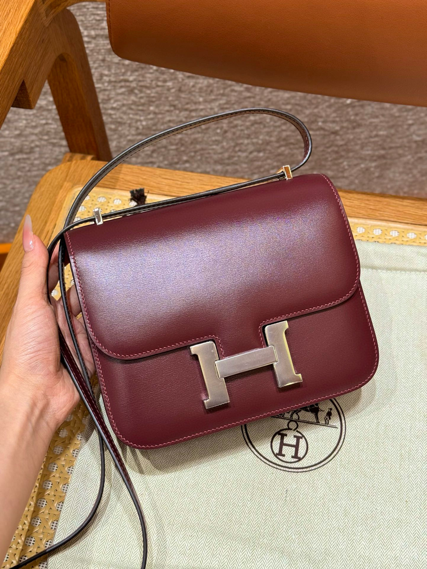 에르메스 Hermes Constance 19cm Box 55 Rouge H/silver