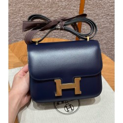 에르메스 Hermes Constance 19cm Box 73 Blue saphir/gold