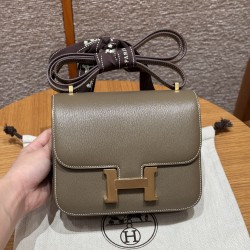 에르메스 Hermes Constance 19cm chèvre 18 Etoupe/gold