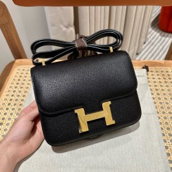 에르메스 Hermes Constance 19cm chèvre 89 Noir/gold