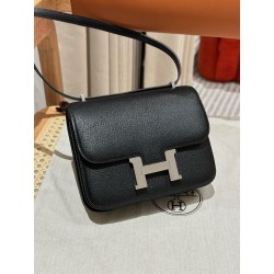 에르메스 Hermes Constance 19cm chèvre 89 Noir/silver