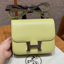 에르메스 Hermes Constance 19cm chèvre R9 Jaune Bourgeon/silver