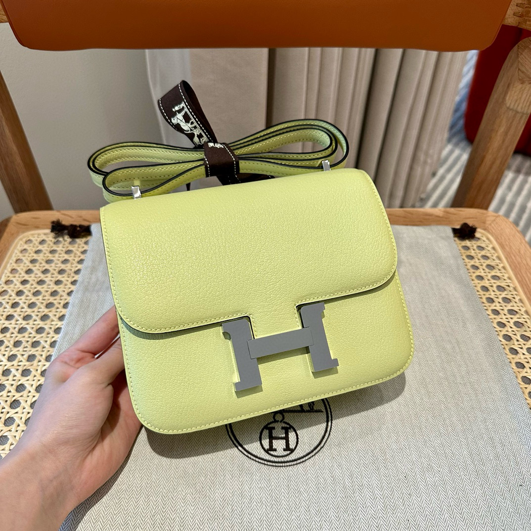 에르메스 Hermes Constance 19cm chèvre Y6 Vert Absinthe/silver