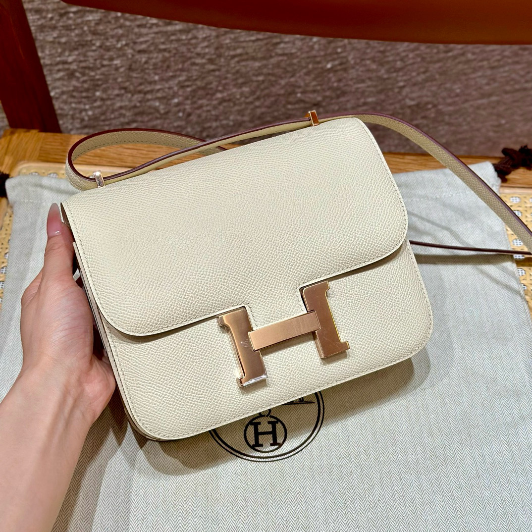 에르메스 Hermes Constance 19cm Epsom 10 Craie/Rose gold