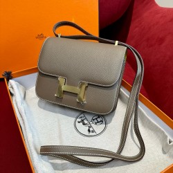 에르메스 Hermes Constance 19cm Epsom 18 Etoupe and 9R Lime/gold