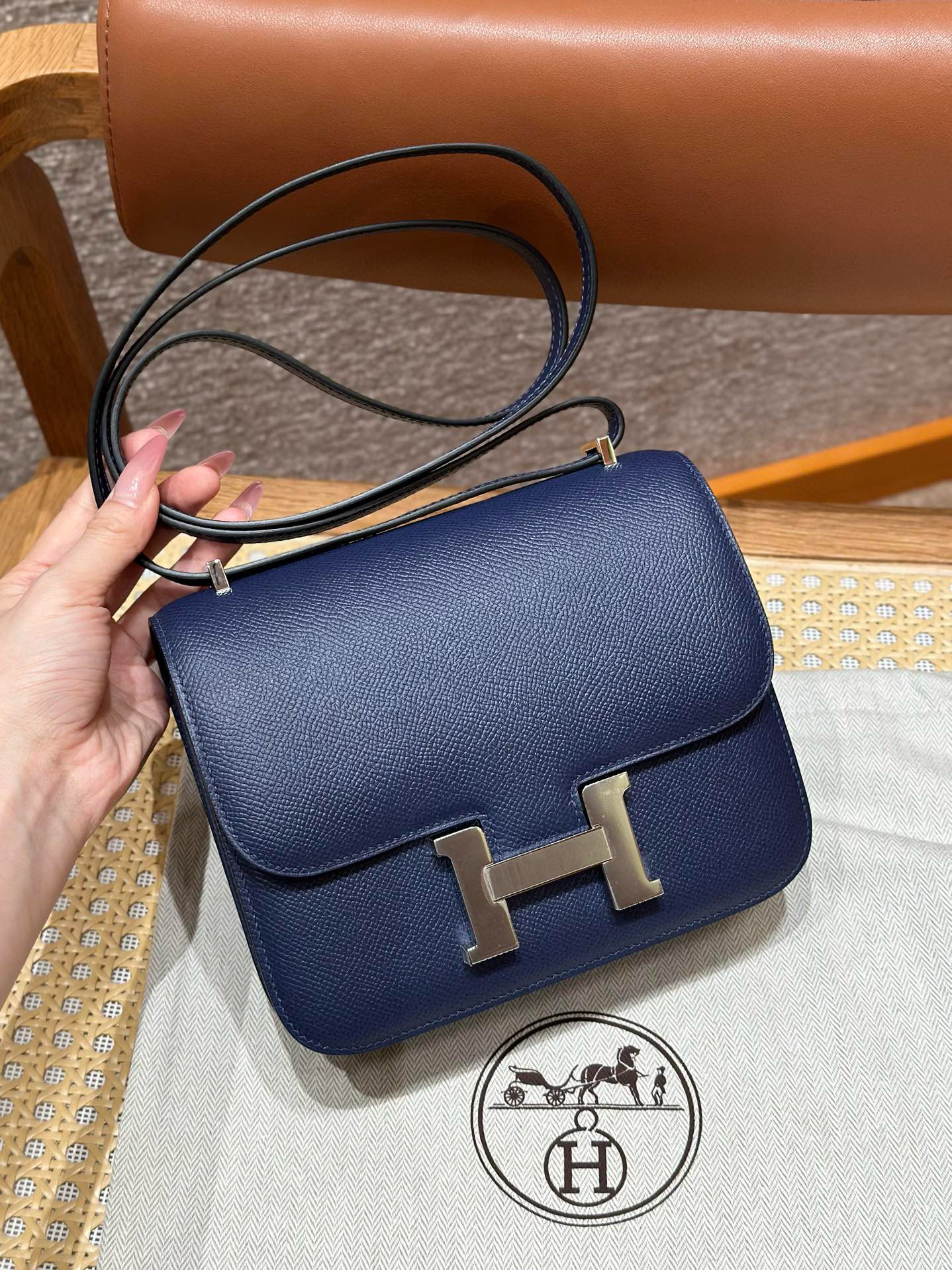 에르메스 Hermes Constance 19cm Epsom 73 Blue saphir/silver
