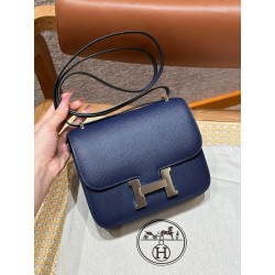 에르메스 Hermes Constance 19cm Epsom 73 Blue saphir/silver